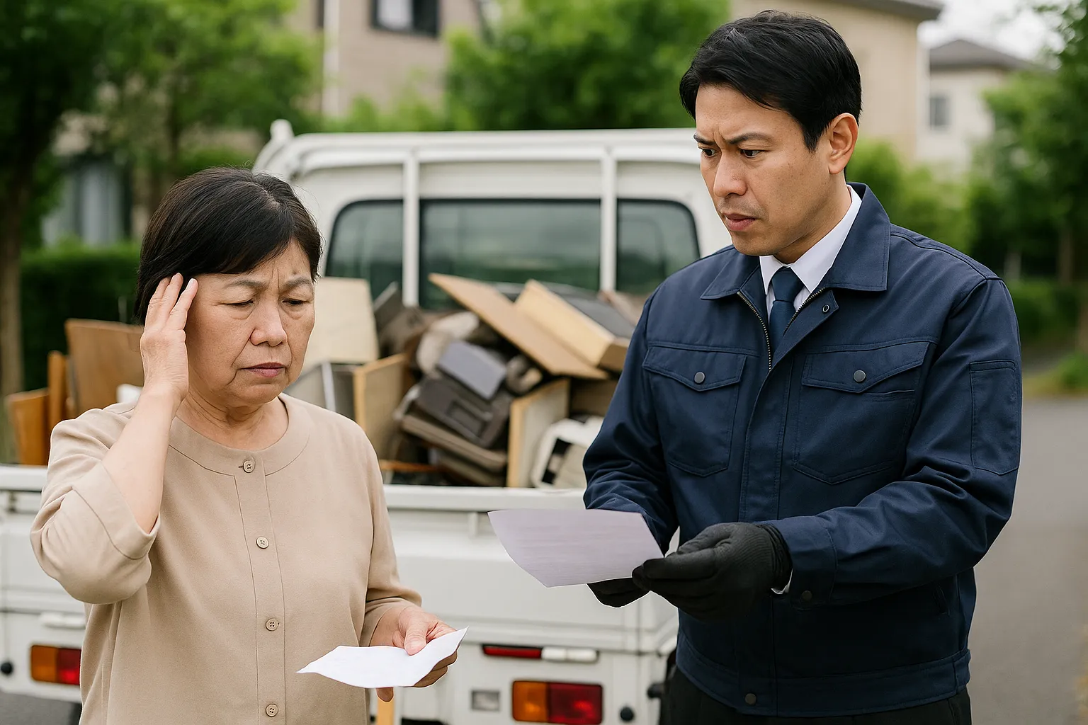 不当な請求書を見せられて困っている高齢婦人